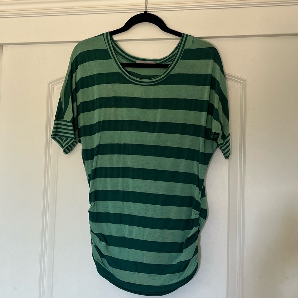 Olivia Moon Teal and Green Short Sleeve Striped Tee Shirt Top